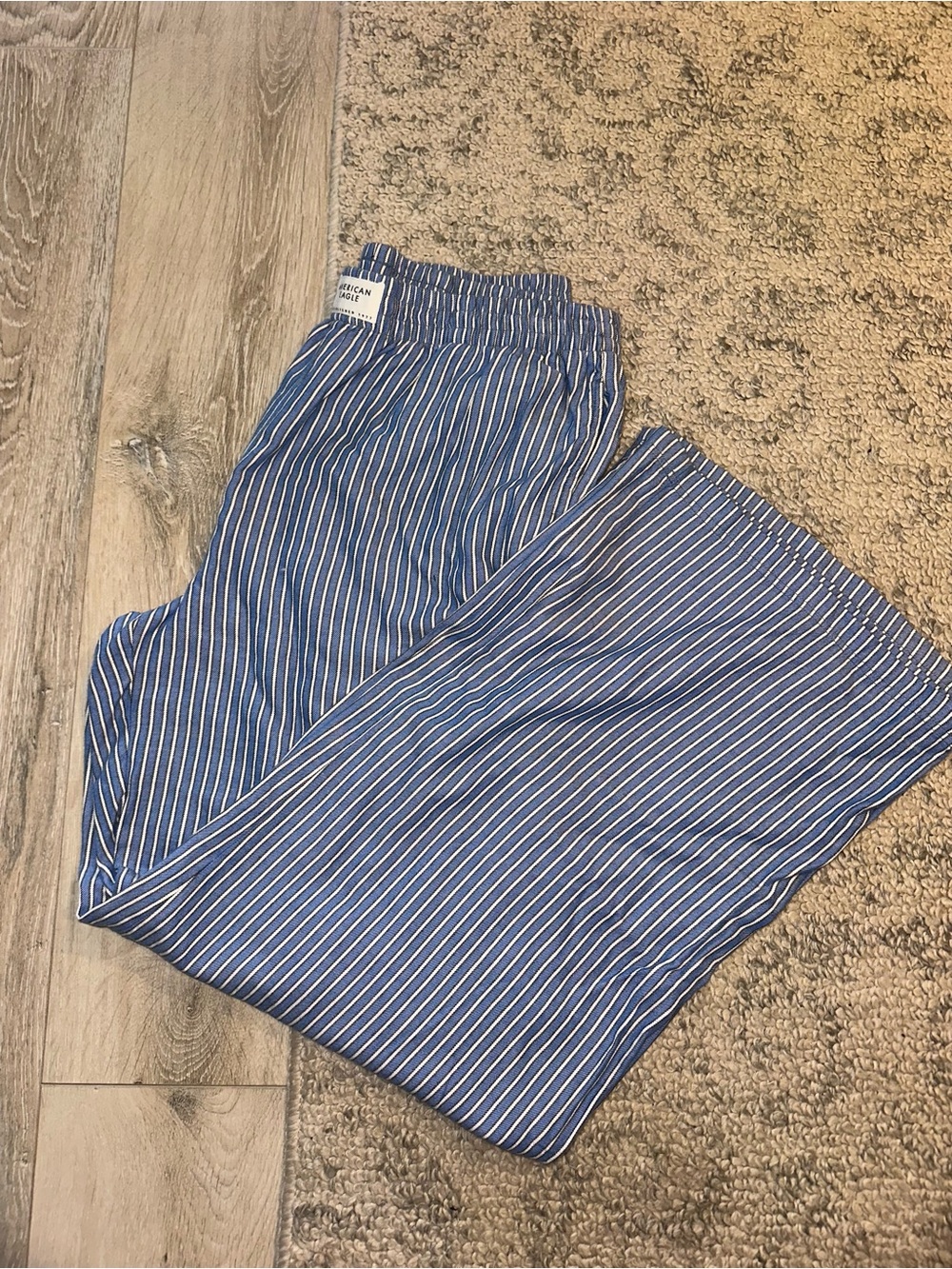 American Eagle Outfitters Blue & White Striped Wide Leg Pants
